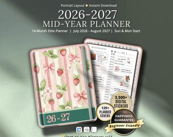 MidYear 2026 2027 Digital Planner GoodNotes iPad Template Dated Daily Weekly Monthly Notability School Journal Digital Stickers