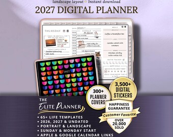 2027 Digital Planner Landscape Goodnotes daily & weekly Template Notability Journal