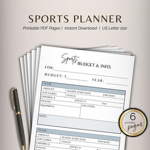 Sports Planner Printable Planner Planner Inserts Team sports Mom Planner Ipad, Goodnotes, Printable Planner pages, Organize kid sports