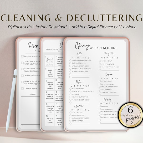 CLEANING & DECLUTTERING, Plan Monthly / Weekly Cleaning Routines, 30day Decluttering challenge, Ten-Minute tidy, Digitals Planner, Goodnotes