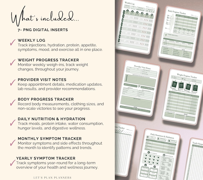 GLP-1 Weight Loss Planner Tracker Injection Log Symptom Tracker Semaglutide Tirzepatide Journal Ozempic Habit Tracker GoodNotes image 3