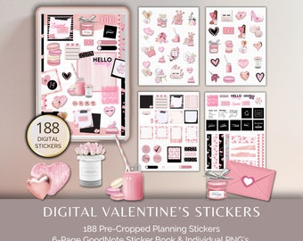 Valentine's Day Stickers for Digital Planners | Digital Stickers | GoodNotes Sticker book and Individual PNG stickers for tablet/iPad users