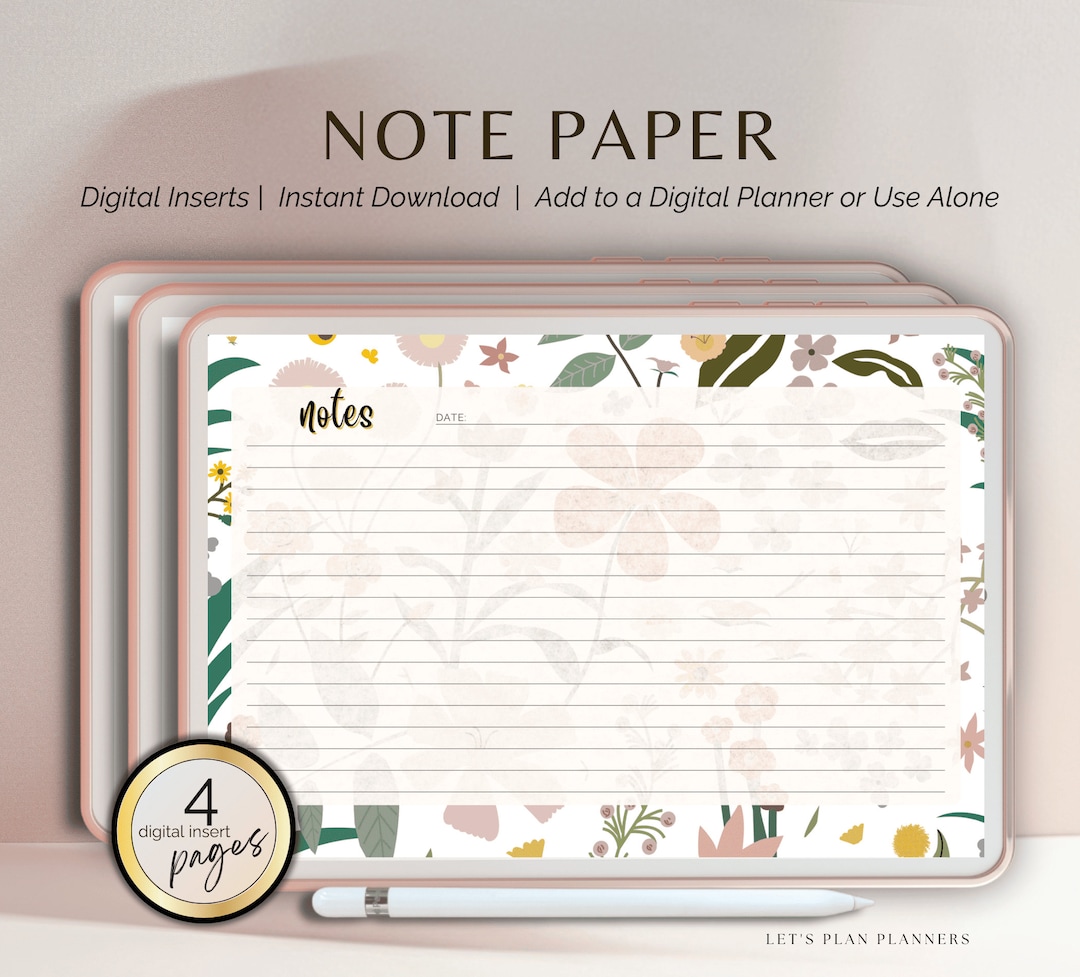 Note Paper For Inserts Floral Note Paper Digital Inserts: Lined, Blank, Dot Grid (digital ...