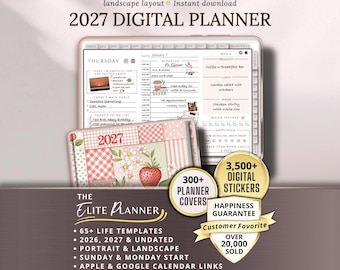 2027 Digital Planner Landscape GoodNotes weekly iPad Template