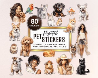 80+ Digital Pet Stickers: Dog, Cat, Animal Planner Stickers (PNG & GoodNotes)