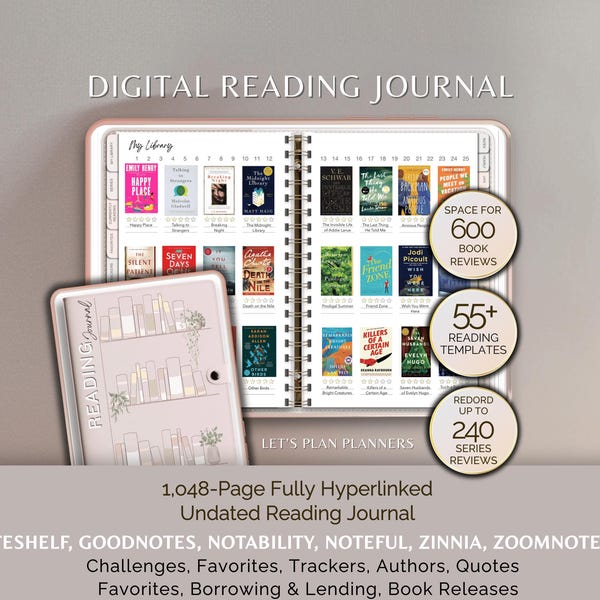 Reading Journal Digital Planner for iPad & Android Gift for Book Lover Reading Log Record Reviews Track Goals Notability GoodNotes Planner