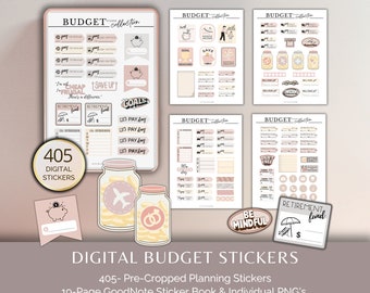 Digital Budget Planner Stickers: 405 Pre-Cropped Stickers (GoodNotes & PNG)