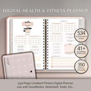 Digital Health & Fitness Planner, Digital Planner Workout Fitness Journal Meal Planner Weight Loss Tracker, GoodNotes Better Health Template