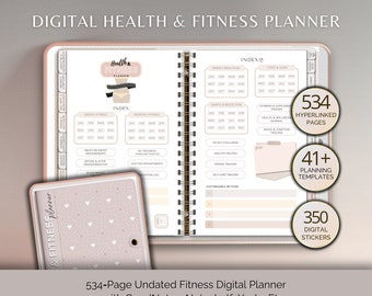 Digital Health & Fitness Planner, Digital Planner Workout Fitness Journal Meal Planner Weight Loss Tracker, GoodNotes Better Health Template