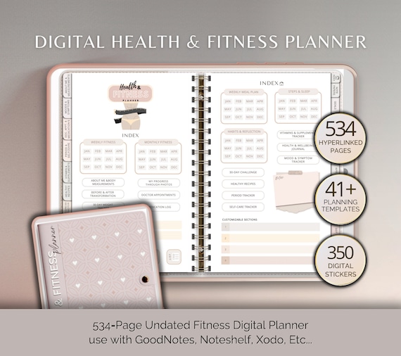 Digital Health & Fitness Planner Digital Planner Workout Fitness Journal Meal Planner Weight Loss Tracker GoodNotes Better Health Template