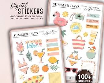Summer Stickers Digital Sticker Set GoodNote Sticker Book & Individual PNG files Summer Season Digital Planner Stickers iPad and Tablets