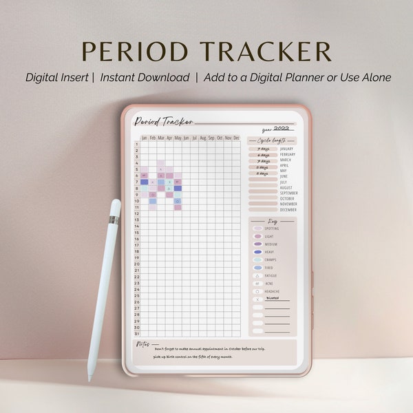 Period Tracker Digitale Planungsvorlage | Digitaler Planer | Digitaler Download Planer Insert Cycle Tracker für Tablets, iPads und Telefone