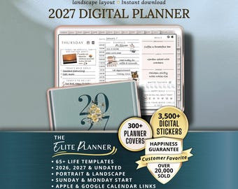 Digital Planner 2026, 2027, Digital Planner, Digital Journal, Digital GoodNotes Template, Weekly, Daily Planner, Notability Landscape