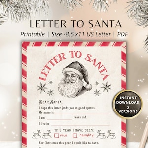 Letter to Santa Ausdruckbare Weihnachten Kinder Urlaub Aktivität Weihnachtsgeschenkliste Weihnachtsmann Wunschliste Größe 8,5 x 11 Zoll US Letter Sofortiger download