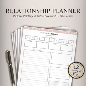 Relationship Planner Printable Planner Build Strong Loving Relationships Date Night Ideas Develop and Track Greater Intimacy and Romance