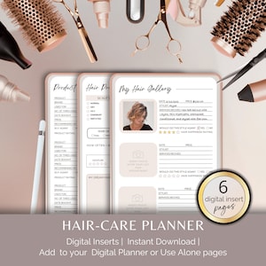 Hair-Care Planner, Track Hair-Care Routine, Maintain Healthy Well-Managed Hair, Digital Inserts Templates can be used with a Digital Planner