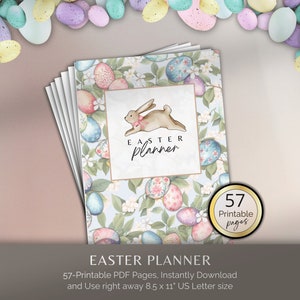 Easter Planner Printable Seasonal Holiday Template Basket & Egg Hunt Planner Easter Party Organizer Crafts Menus Easter Bunny Spring Planner