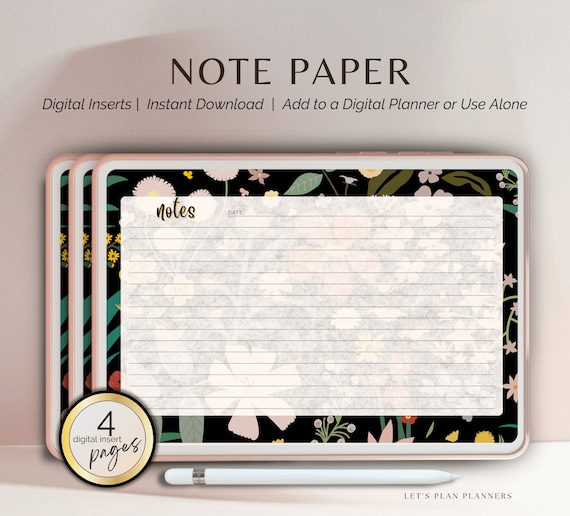 Note Paper Digital Inserts Planner Page Template Lined Blank Dot Grid ToDoList Instant download Landscape GoodNotes for iPad & tablets