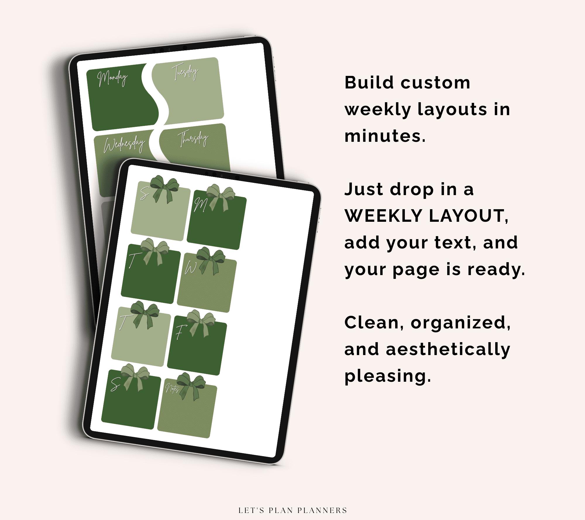 Weekly Layouts PNG Insert Digital Planner Page Builders Use to Create ...