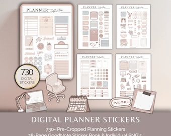 Digital Stickers, Everyday Planner Stickers Individual Pre-Cropped PNG Stickers, and GoodNote Sticker Book, 730-Functional Digital Stickers