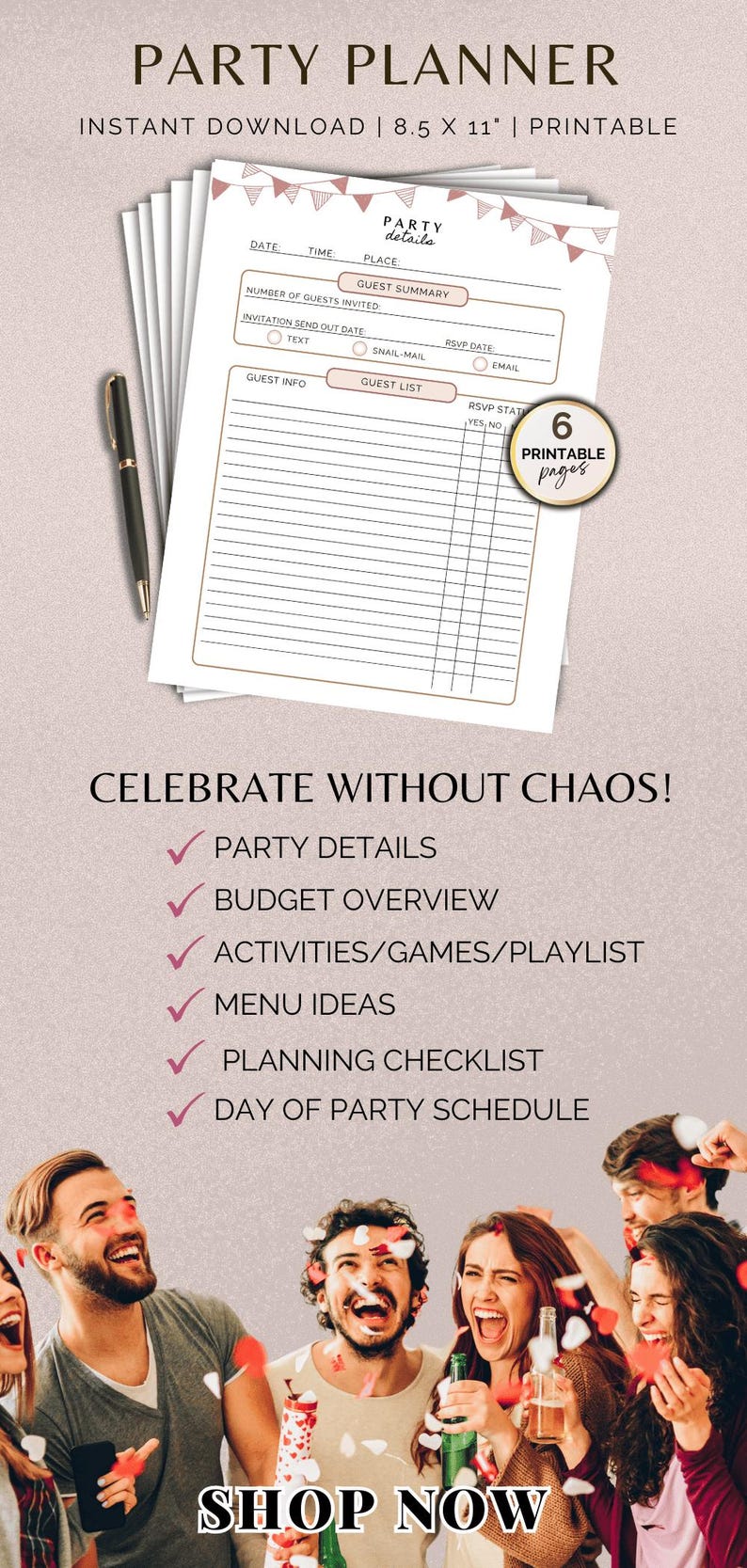 Party Planner Printable: Event Planning Template, Guest List (PDF) - Etsy