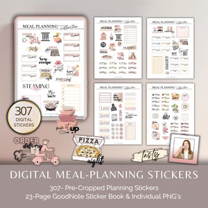 Pegatinas digitales para la planificación de comidas, pegatinas para planificadores digitales, pegatinas para planificadores de recetas y cocina, libro de pegatinas GoodNotes y pegatinas PNG individuales.