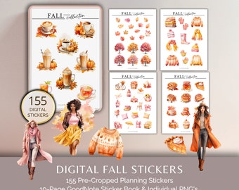 Fall Stickers Digital Planner Autumn and Thanksgiving Goodnotes Sticker Book and PNG Clipart
