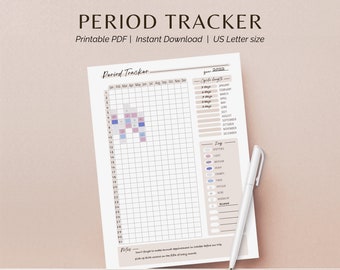 Period Tracker Planning Template | Digital Planner | Printable Planner Insert, Cycle Tracker for Period Predicting and Symptom Charting