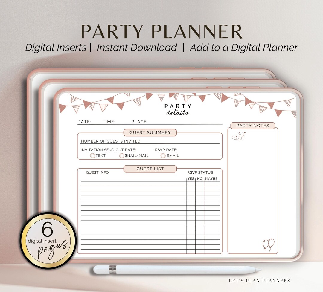 Events Insert Party Planner Digital Inserts: Event Organizer, Menu, Guest List (US ...