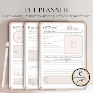 Pet Planner Digital Inserts GoodNotes Planner Pet Care Tracker Pet Health Journal Digital Planner Inserts iPad/Tablet Pet Medical Planner