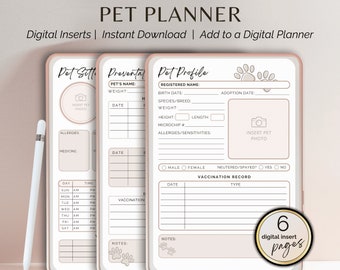 Pet Care Planner Inserts: Digital Pet Health Journal (GoodNotes/iPad Compatible)