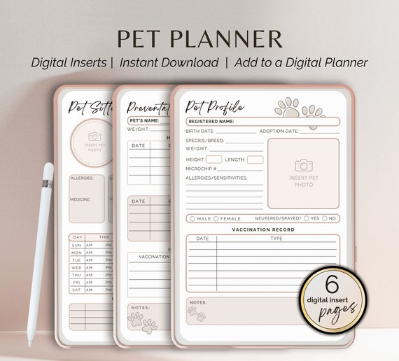 Pet Care Planner Inserts: Digital Pet Health Journal (GoodNotes/iPad Compatible)