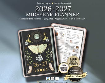 2026-2027 Mid-Year Digital Planner GoodNotes iPad Notability School Year Template Digital Stickers & Covers Included