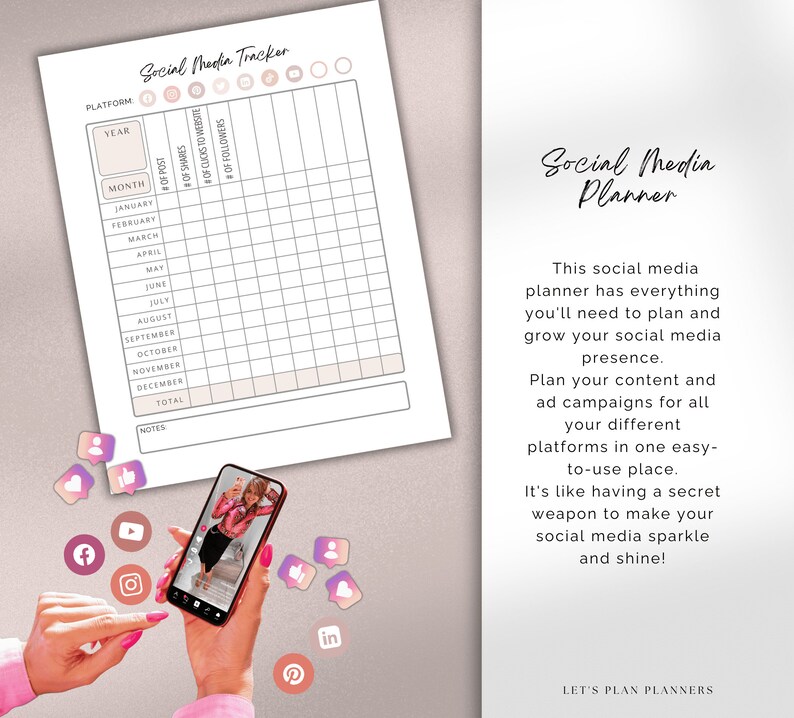 Social Media Planner Printable Tracker for Instagram Youtube Facebook ...