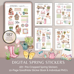 Frühlings-Aufkleber Digitaler Planer Frühlingssaison GoodNote iPad/Tablet PerCropped Süß Pastellfarben Alltag Frühling PNG & GoodNote Sticker-Buch