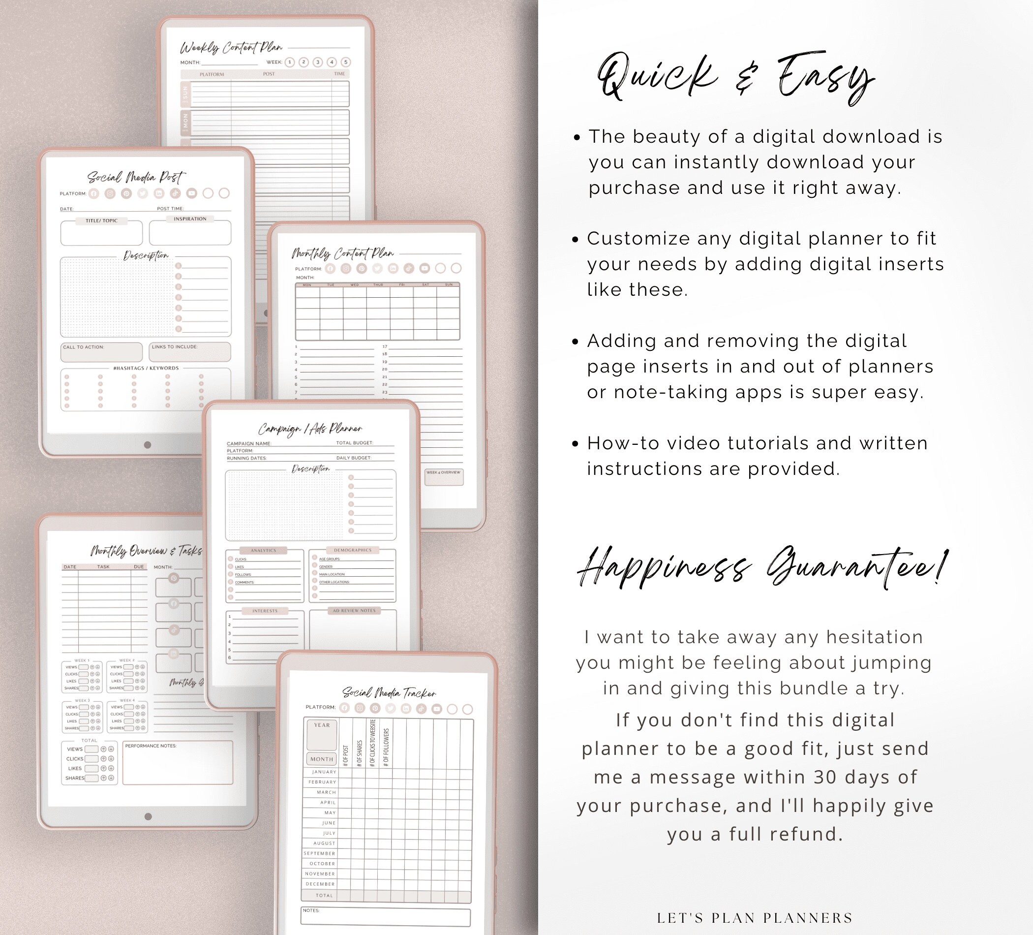 Social Media Planner Digital Inserts: Content Tracker (PDF) - Etsy