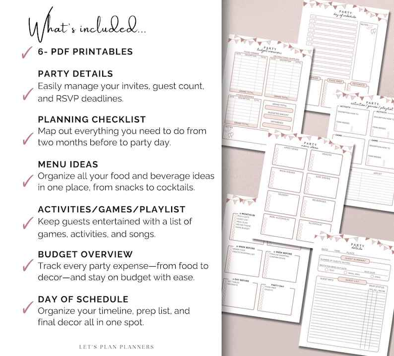 Party Planner Printable: Event Planning Template, Guest List (PDF) - Etsy