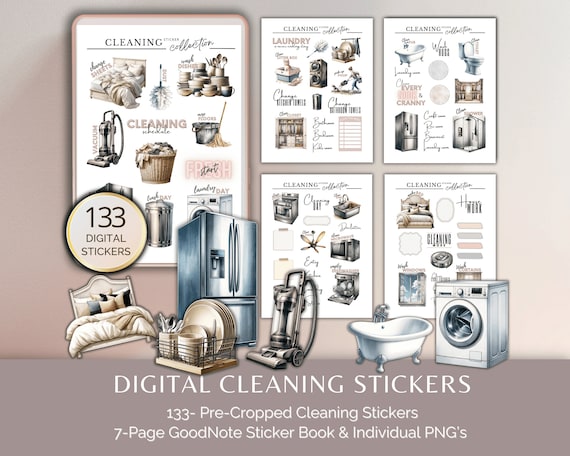 Cleaning Stickers Digital Planner Goodnote sticker book and PNG sticker files Chore Planning Clip Art