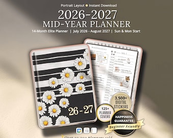 Mid-Year Digital Planner 2026-2027, GoodNotes iPad, Notability Android Compatible, includes Digital Stickers & Covers