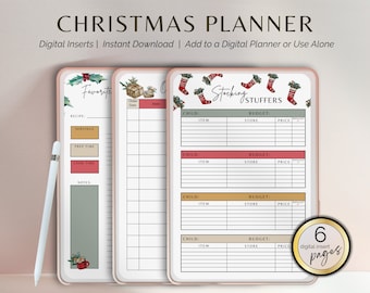 CHRISTMAS DIGITAL INSERTS Holiday Planner Digital Page Inserts iPad Planner Digital Planner Goodnotes, Christmas Menu, Christmas Gift Lists