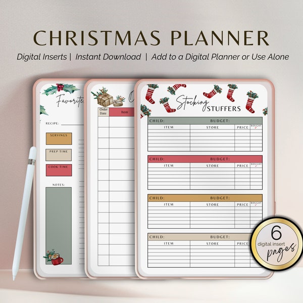 CHRISTMAS PLANNER, Holiday Planner, Digital Page Inserts, iPad Planner, Digital Planner, Goodnotes, Christmas Menu, Christmas Gift Lists