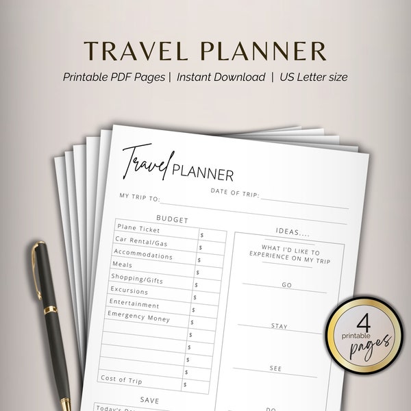 PLANIFICATEUR DE VOYAGE, Liste de colisage, Vision Board, Listes de seaux, Page de planification de voyage, Téléchargement numérique, Ipad Planner, Goodnotes, Pages imprimables