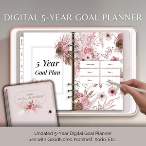 目標プランナー 5年計画 デジタル プランナー 日付なしデジタル目標ジャーナル NoteShelf および iPad タブレットなど用の GoodNote テンプレート