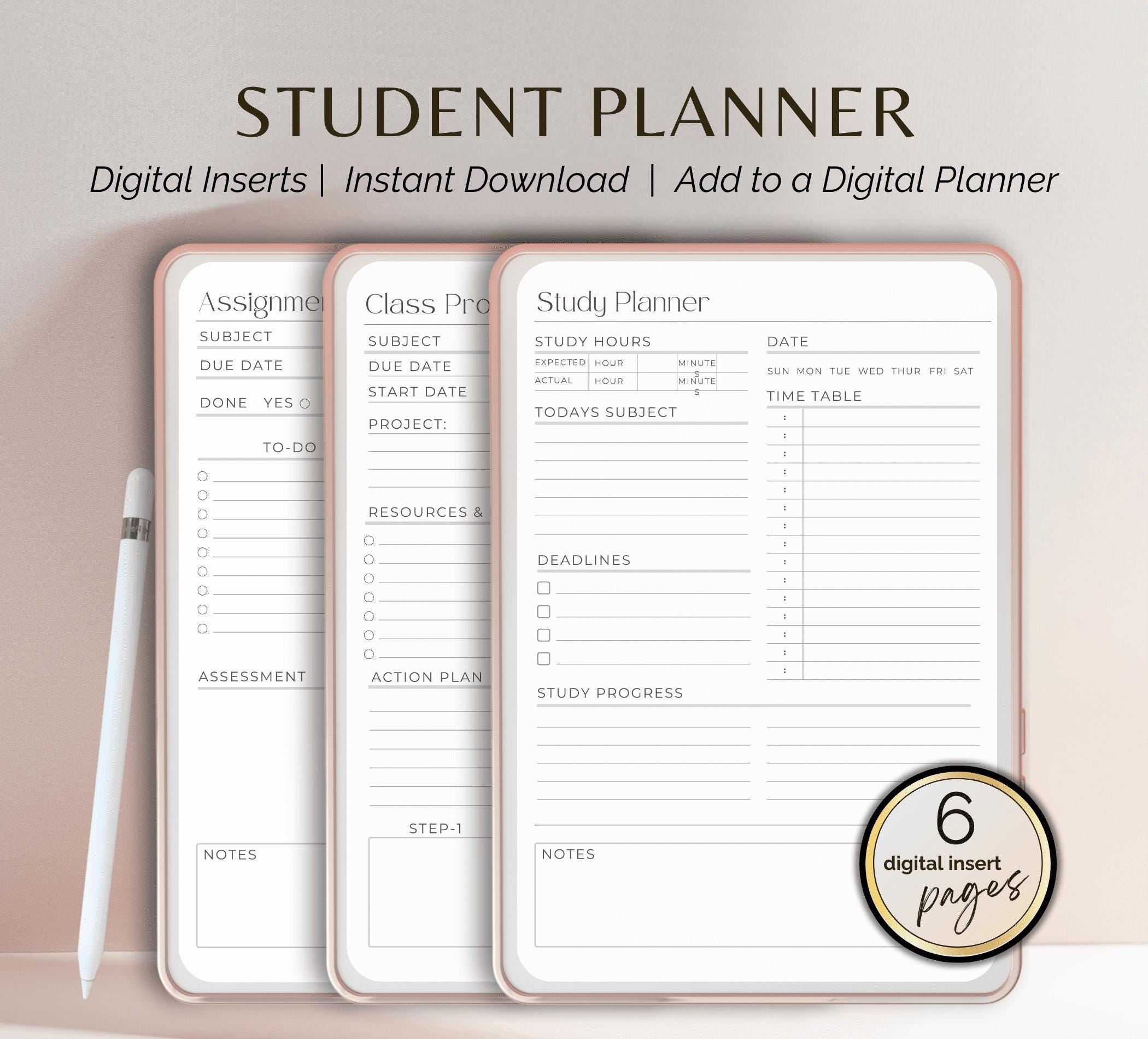 Student Planner Digital Inserts: Academic Study Journal (PDF)