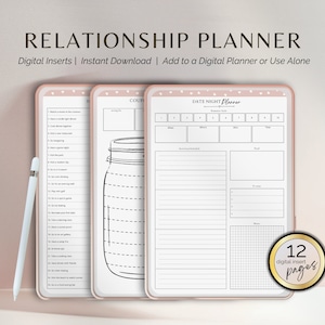 Plantilla de planificador de relaciones Inserciones digitales Agregue inserciones a su planificador digital o aplicación de toma de notas Construya relaciones amorosas sólidas