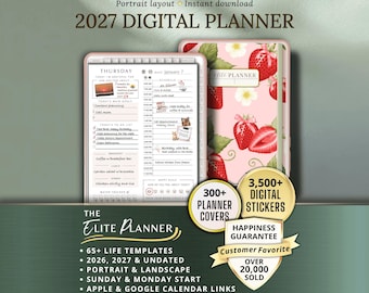 Digital Planner, Weekly Daily Template, 2027 GoodNotes Notability, Strawberry Portrait Cover 2026