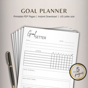 Goal Planner Yearly Goals Monthly Goals Goal Setter life Areas Goal Setter Printable Planner pages, Planner Insert, Printable Pages
