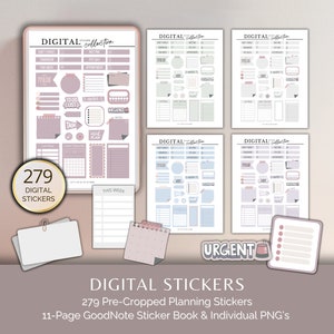 Set di adesivi digitali Adesivi per planner digitali con album di adesivi GoodNote e file di adesivi PNG individuali per iPad/Tablet Notability Etc...