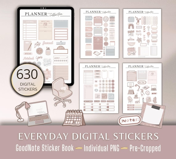 Digital Stickers Everyday Planner Stickers Digital Planner Individual PreCropped PNG Stickers and GoodNote Sticker Book Digital Stickers