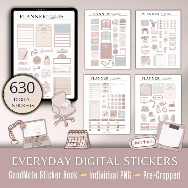 Digital Stickers Everyday Planner Stickers Digital Planner Individual PreCropped PNG Stickers and GoodNote Sticker Book Digital Stickers